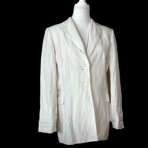 EMMA JAMES Linen Blend White Blazer Double Button Fully Lined Size 6 Women’s